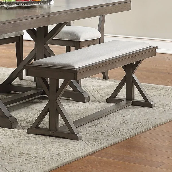 Simple Relax White Fabric Upholstery Dining Bench, Grey - Dining Height - Single - Cream