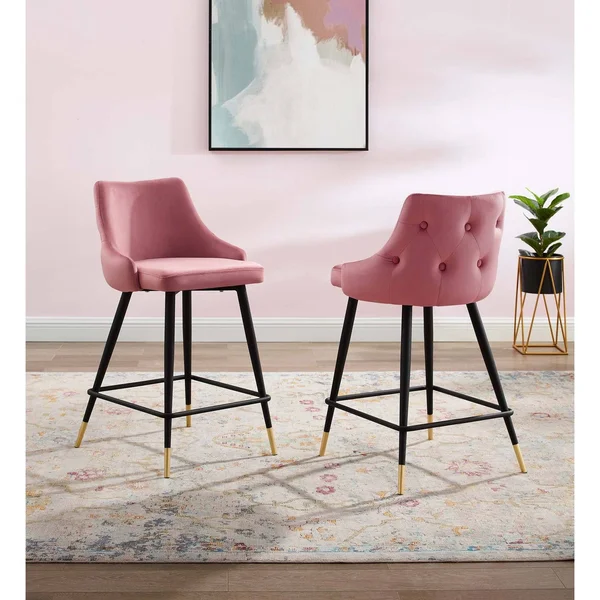 Modway Adorn Performance Velvet Counter Stool Set of 2 - Dusty Rose