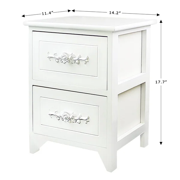 DL Furniture - Fully Assembled Tone Finish Night Stand 3 Drawer Storage Shelf Organizer 100% Light Weight Basswood, White