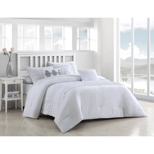 Montage Home Navier Elastic Rouched Comforter Set - Size Queen, White