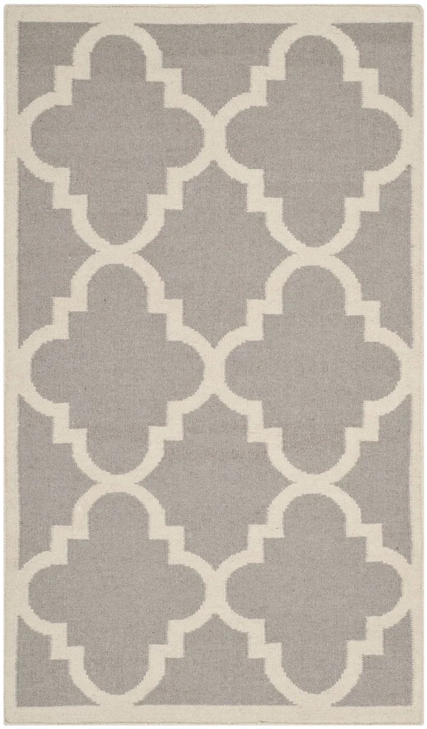Safavieh 3& x 5& Dhurries DHU633G Dark Grey - Ivory Rug