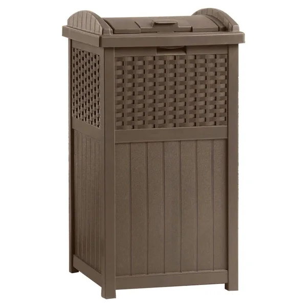 Suncast 33 Gal Resin Wicker Outdoor Garbage Can & 99 Gal Patio Resin Pool Box