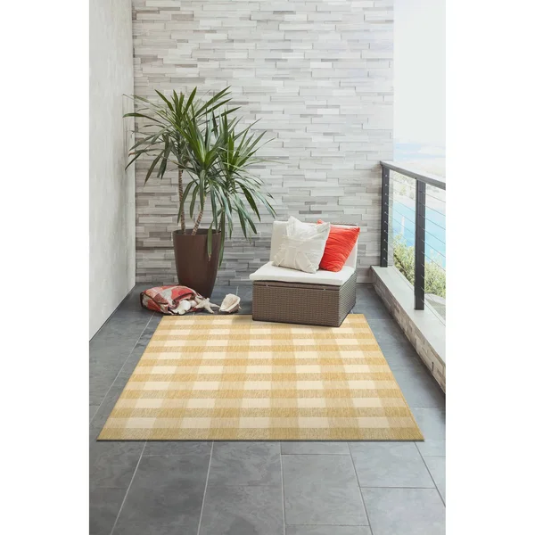 Trans Ocean Portofino Texture Plaid Area Rug, Black, 7&10x22 x 9&10x22 Rectangle