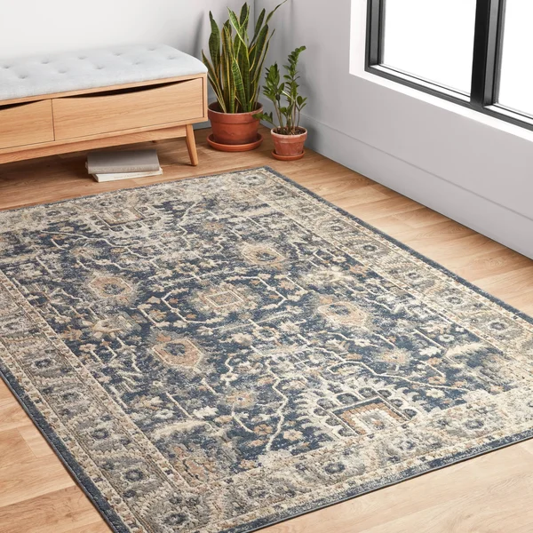 Alexander Home Josefina Ornamental Ironwork Traditional Rug - 5&3x22 x 7&6x22 - Denim, Pebble