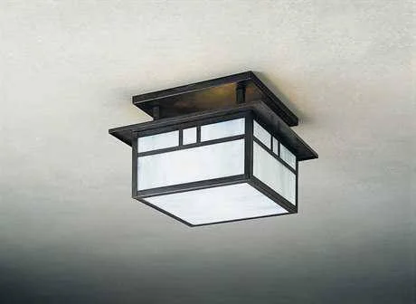 Arroyo Craftsman Lighting Huntington Two-Light Semi-Flush Mount Light Double T-Bar Overlay, Antique Copper, Off White - HCM-12