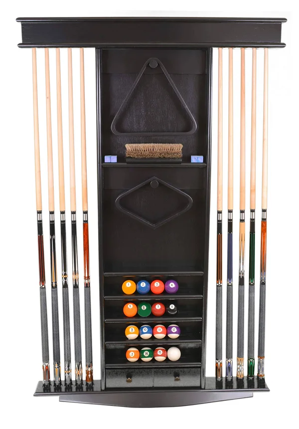Iszy Billiards Cue Rack Only - 10 Pool Cue - Billiard Stick + Ball Set Wall Rack Black Finish