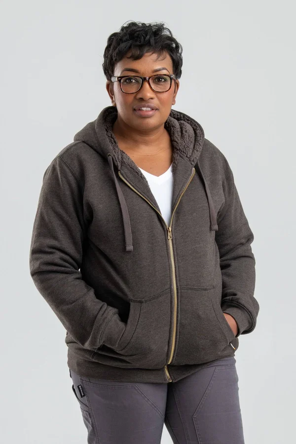 Berne Women's Everest Sherpa-Lined Zip-Front Hooded Sweatshirt - WSZ611BK, Black