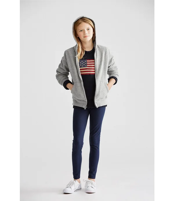 Ralph Lauren Girls 7-16 Flag Cotton Crewneck Sweater - Hunter Navy, XL