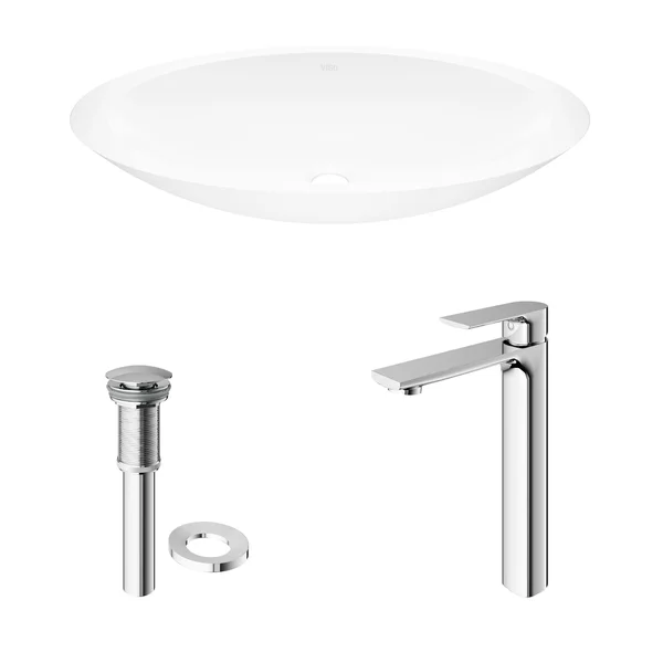 Vigo Wisteria Matte Stone Vessel Bathroom Sink Set with Norfolk Faucet VGT1283