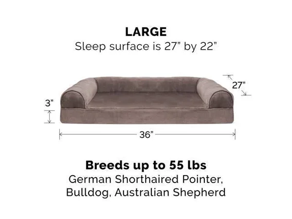 FurHaven Faux Fur & Velvet Cooling Gel Sofa Dog Bed - Large - Driftwood Brown