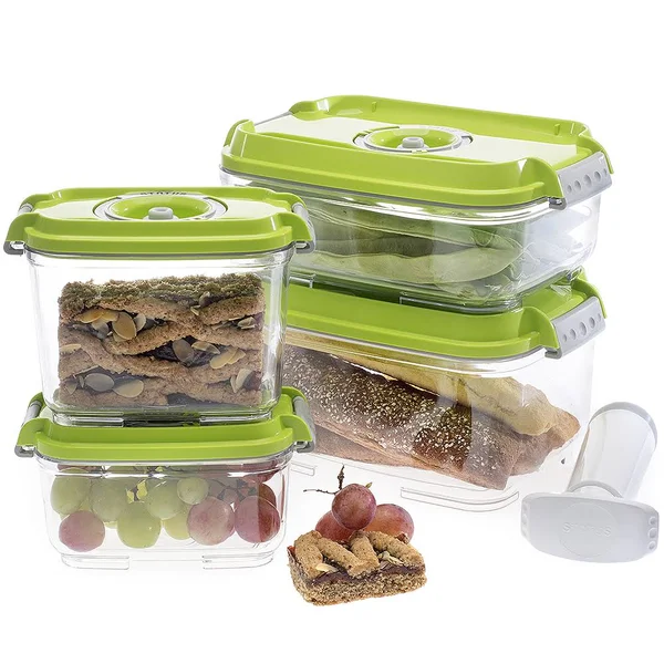 Food Saving Tritan Vacuum Container-5pc Set (0.5l - 0.8l, 1.2l, 2l with Pump) Green by PrepSealer