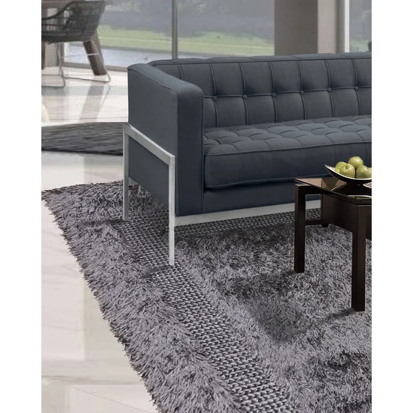 Hand Made Shag Silver Grey, Shag Polyster Modern & Contemporary Oriental Area Rug (5x7) - 5& x 7&6x22
