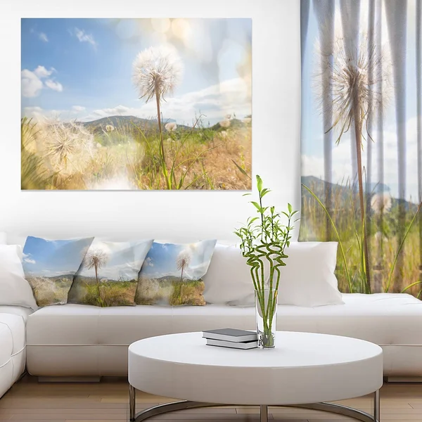 Design Art &Blooming Dandelion Under Bright Sky& Photographic Print on Wrapped Canvas - Size: 30 inch x 40 inch, White