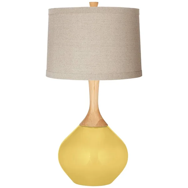 Color + Plus Daffodil Natural Linen Drum Shade Wexler Table Lamp