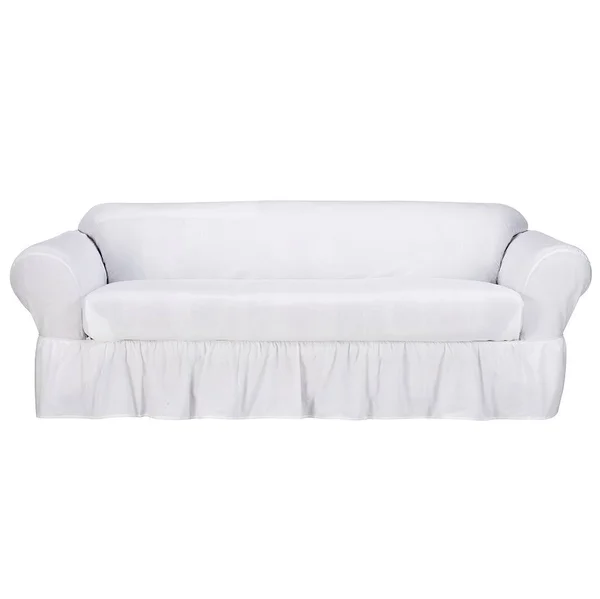 Classic Slipcovers Shabby Sofa Skirted Box Cushion Slipcover - White