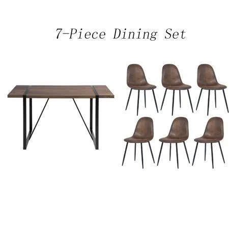 Furniturer Modern 7-Piece Dining Table Set, Espresso, Brown