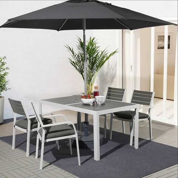 IKEA - SJ腖LAND Table and 4 Armchairs, Outdoor, SJ腖LAND Dark gray/Fr鰏鰊/Duvholmen Dark Gray, 61 1/4x35 1/4