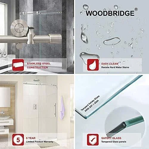 Woodbridge Frameless Sliding Shower DOOR - 56x22 - 60x22 Width, 76x22 Height, 3/8x22 (10 mm) Clear Tempered Glass, Brushed Nickel