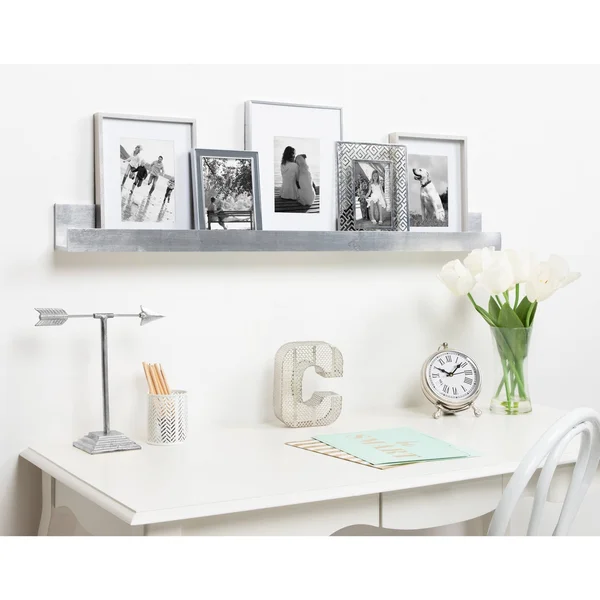 Kate and Laurel Levie Modern Floating Wall Shelf Picture Frame Holder Ledge, Dark Walnut Brown