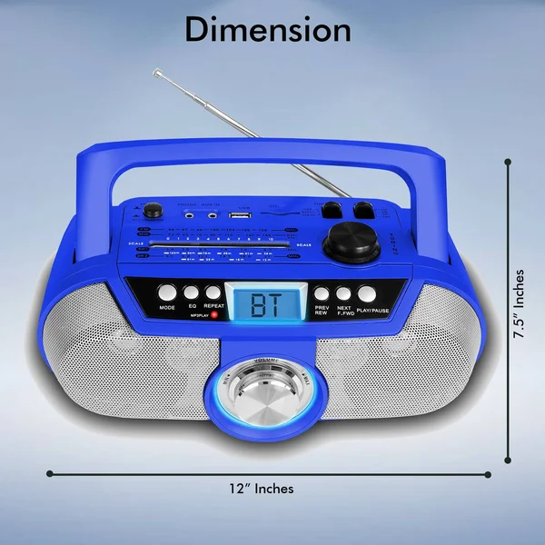 Technical Pro Rechargeable Solar Powered Portable Speaker W Bluetooth & USB, Lightweight On-The-Go Speaker, Blue