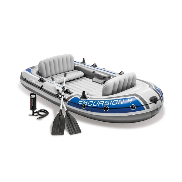 Intex 68324EP Excursion 4 Inflatable Rafting/ Fishing Boat Set with Aluminum Oars - Gray