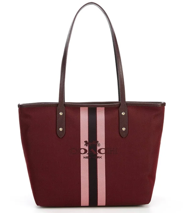 Coach Horse and Carriage Jacquard City Tote Oxblood