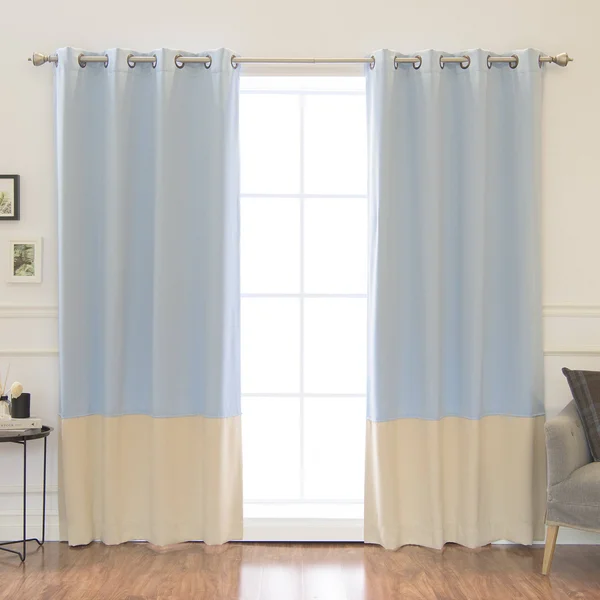 Best Home Fashion - Colorblock Insulated Striped Blackout Thermal Grommet Curtain Panels (Set of 2) - Color: Sky Blue and Beige