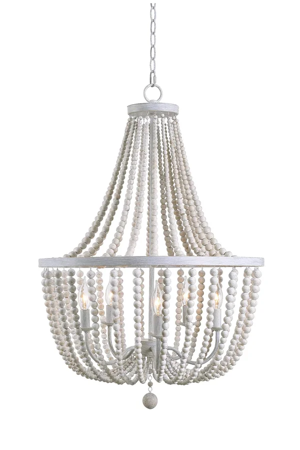 Kenroy Home Dumas 5-Light Weathered White Wood Bead Chandelier 93132WW