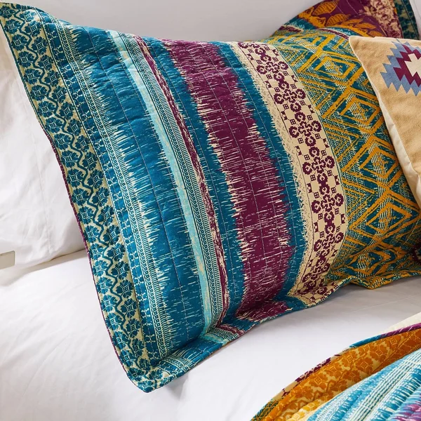 Greenland Home Fashions Southwest All-Cotton Pillow Sham Set - Latte - King 20x36-inch