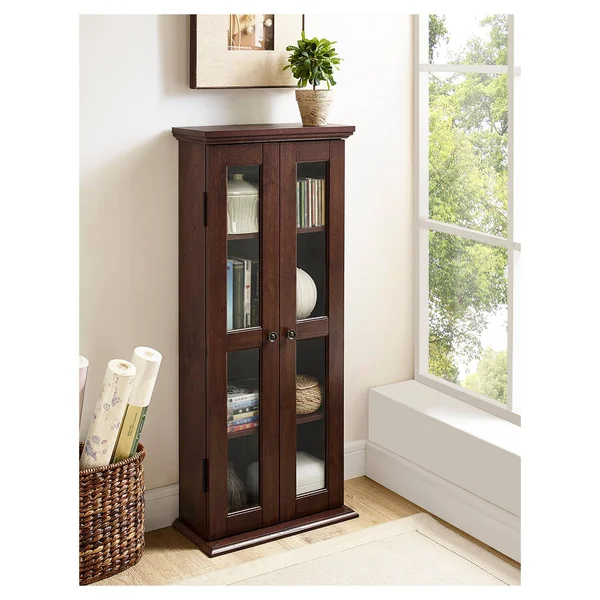 41 Wood Media Storage Tower Cabinet Brown Saracina Home