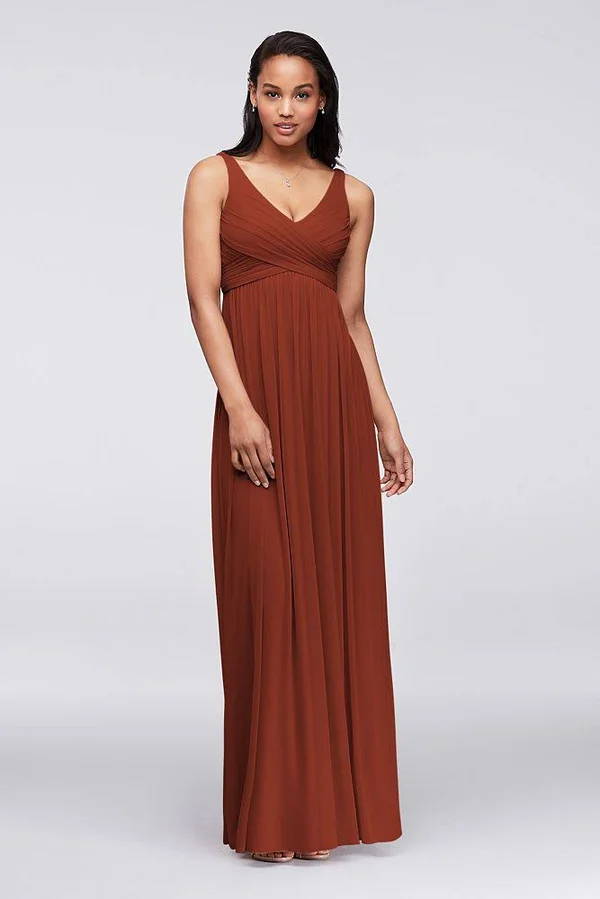 Long Mesh Bridesmaid Dress with Cowl Back Detail - Coral Reef - 4