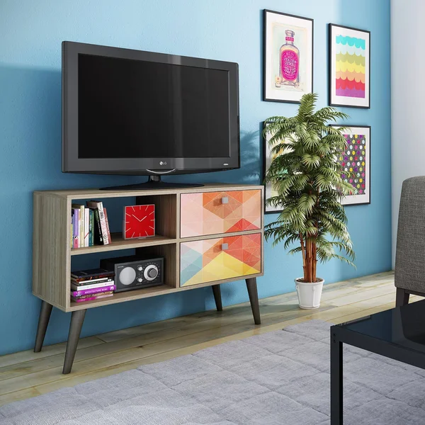 Manhattan Comfort Dalarna TV Stand, Oak/Stamp