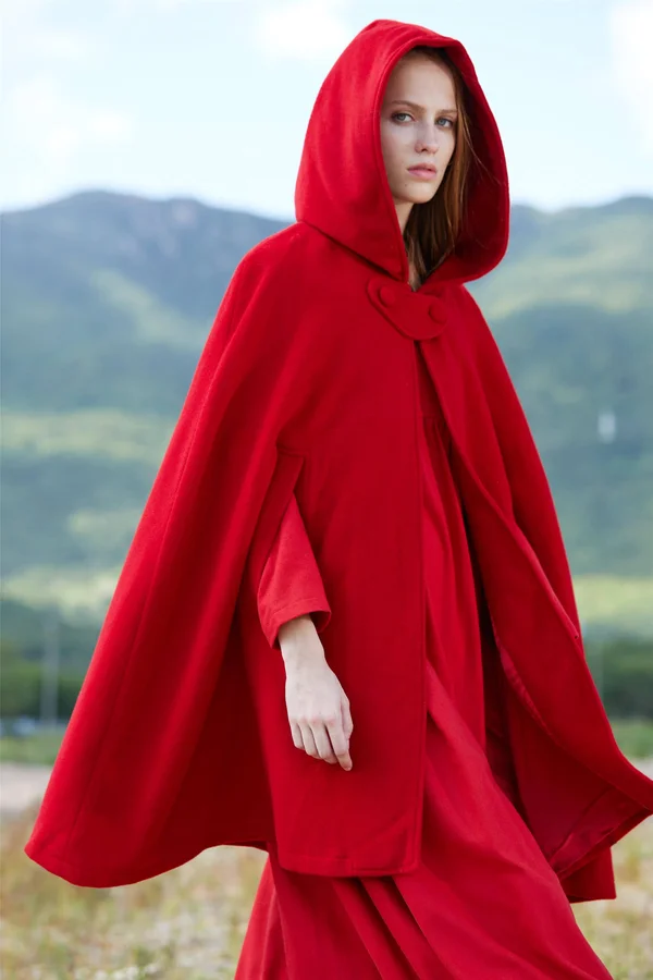 Black Hooded Wool Coat - Wool Cloak Cape, Cashmere Women Wool Winter Coat Long Jacket, Christmas Gift Coat, Black Cashmere Coat C