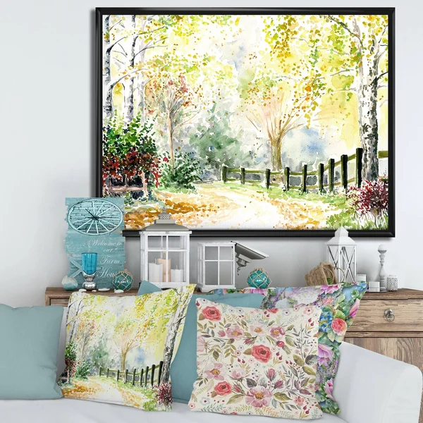 Designart &Autumn Countryside Landscape in The Afternoon& Traditional Framed Canvas Wall Art Print - 40 in. Wide x 30 in. High