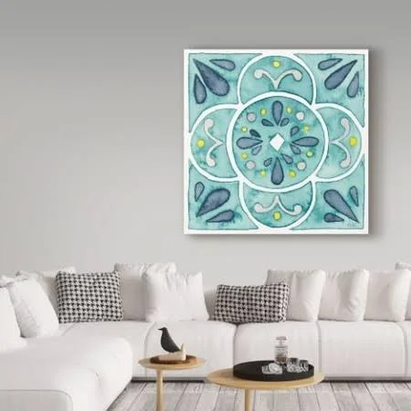 Trademark Fine Art 'Garden Getaway Tile VII Teal' Graphic Art Print on Wrapped Canvas - Size: 24 x 24, White