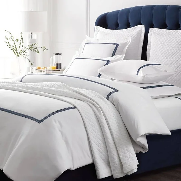 The Company Store Legends Hewett Blue Embroidered 600-Thread Count Egyptian Cotton Sateen Euro Sham
