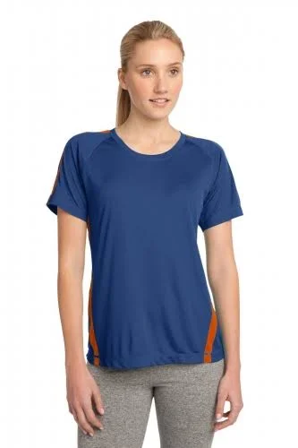 24 Custom Sport Tek LST351 Ladies Colorblock Competitor Tee - True Royal, Deep Orange - M