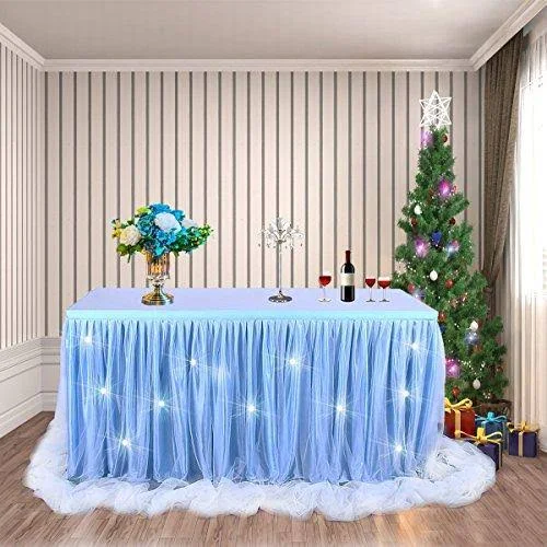 Baby Blue Tulle Tutu Table Skirt for Baby Shower Wedding and Birthday Party - led Table Skirt for Rectangle Table ( 9 ft Table Sk