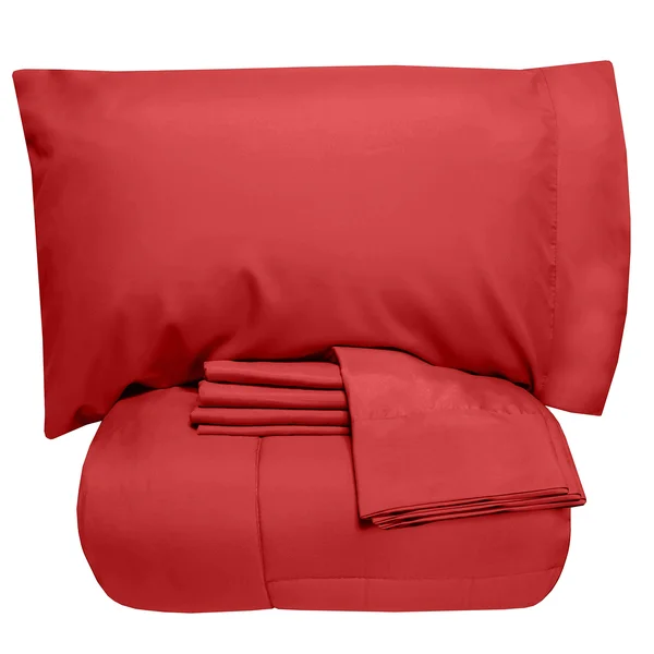 Sweet Home Collection Bed-in-a-Bag Down Alternative Comforter & Sheet Set 7 Piece - Red - Queen