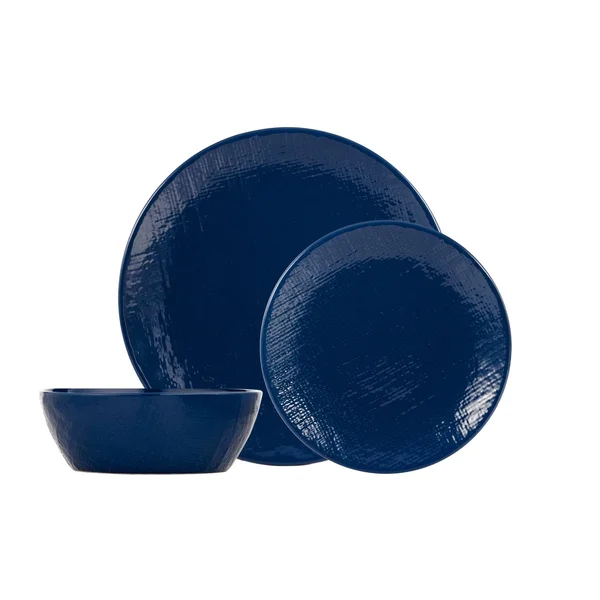 Safdie & Co. 12-Piece Linden Dinnerware Set, Navy, Embossed