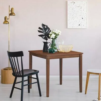 Dining Table Mid Century Square with Solid Wooden Legs Red Barrel Studio Color: Walnut - Size: 29.5x22 W x 29.5x22 L, Height: Sta