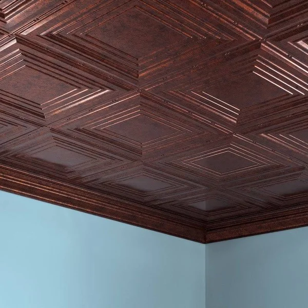 Fasade Traditional Pattern/Style #3 Decorative Vinyl 2ft x 4ft Glue Up Ceiling Tile in Moonstone Copper (5 Pack)