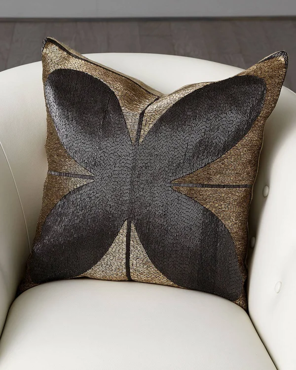 Global Views Blossom Beaded Pillow-Gold/Black