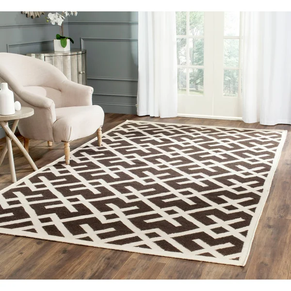 Safavieh DHU552C Dhurries Area Rug, Brown/Ivory: 5-ft x 8-ft