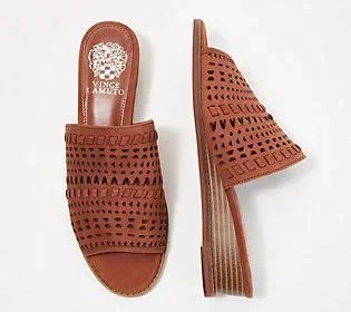 Vince Camuto Leather Wedge Slide Sandals - Rallema, Size 5-1/2 Medium, Nutmix