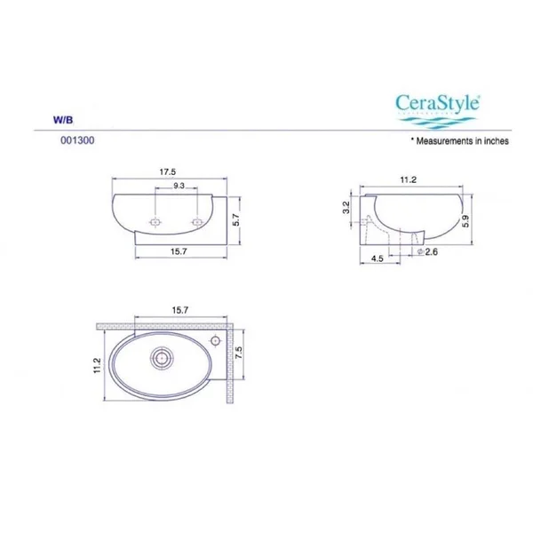 Nameeks Mini White Ceramic Wall-Mount Rectangular Bathroom Sink with Overflow Drain (17.5-in x 11.2-in), Cera 001300-U-1H