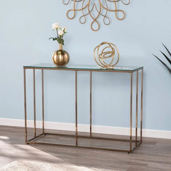 42x22 Clear and Gold Contemporary Rectangular Top Console Table