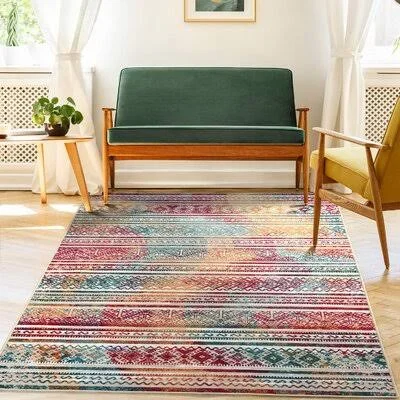 Maybery Non-Skid (Non-Slip) 5x7 Rubber Backing Moroccan Geometric Low Profile Pile Indoor Area Rugs Foundry Select