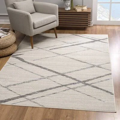 Benno Abstract Gray/Cream Area Rug Foundry Select Rug Size: Rectangle 9&2x22 x 12&5x22