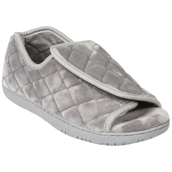Foamtreads Women's Nova Open Toe Slippers Quilted Velvet Hard Sole - Wide Width